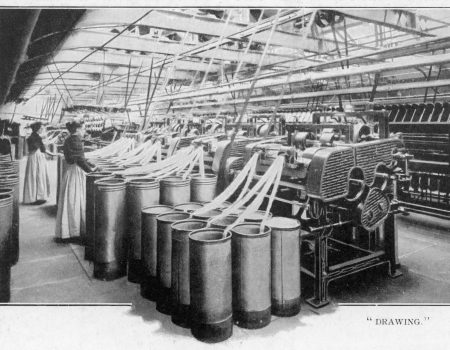 Wool factory in Bradford, Yorkshire. Date: 1902